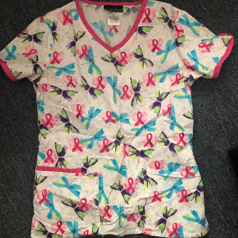 Cherokee Breast Cancer Dragon Fly scrub top